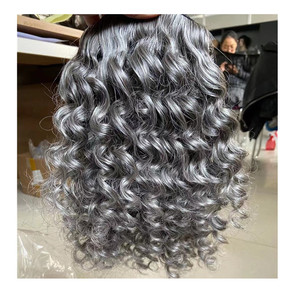 Extensions de <span class=keywords><strong>cheveux</strong></span> Salt and Pepper, boucles naturelles crépues, perruques grises en <span class=keywords><strong>cheveux</strong></span> humains, couleur gris sel et poivre, bandeau, colle bon marché - Product Image 2