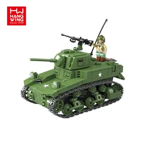 HW TOYS 601PCS Stacking Toy Military Us Army Stuart Tank Army WW2 Soldier Weapon Building Toys With Figures
