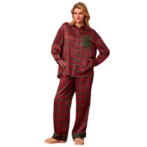 Best Verkopende Hoge Kwaliteit Geruite Satijn Lange Mouw Loungewear Kerst Vrouwen Pyjama Set - Product Image 5