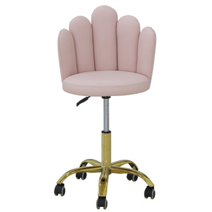Modern Shell Back Salon <strong>Stool</strong>, <strong>Pink</strong> &amp; Gold Rolling Chair for Barber Shop Reception/Styling Area - Product Image 2