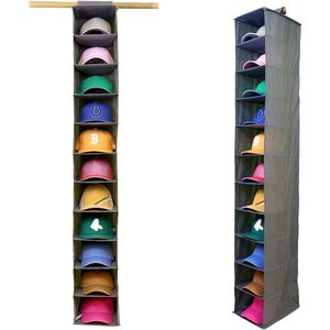 11-Pocket Hanging <b>Hat</b> Organizer Gray Fabric Storage Rack For Closet Cap <b>Holder</b> Behind Door Wall Mount - Product Image 1