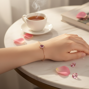 หรูหราที่เรียบง่ายสร้อยข้อมือหัวใจเพทายสีชมพูหินทับทิมแฮนด์เมดขายส่ง925เครื่องประดับเงินสเตอร์ลิง - Product Image 3