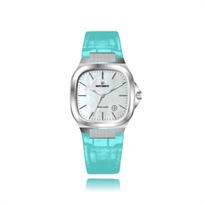 Montre carrée en cuir véritable et acier inoxydable, étui de luxueuse serpillière à cadran de vernis, Texture brossée, mouvement automatique, 1 pièce, NH35 - Product Image 4