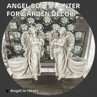 Statue d'ange en résine en forme de cœur avec mains jointes, pot de fleurs commémoratif pour balcon, jardin, patio, pelouse, cour, cimetière, tombe