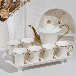 Ceramic 200mL Minimalist Design Water Cup Kettle <b>Set</b> Hand-painted Gold Cup <b>Set</b> Hot and Cold <b>Pot</b> Coffee <b>Set</b> - Product Image 5