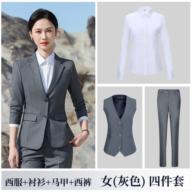 Women's gray suit, white shirt, vest and trousers