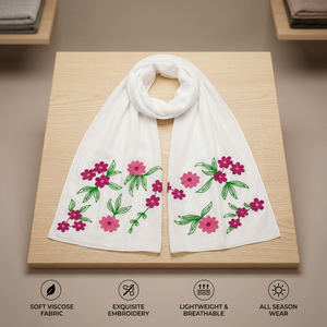 Modern 100% Viscose Embroidered <b>Scarf</b> <b>Floral</b> Shawl Lightweight Breathable Women's Fashion Wrap for Daily Wear - Product Image 2