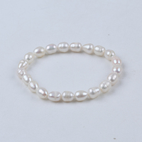 Bracelet femme perles d'eau douce faites à la main en forme de riz blanc 7-8mm