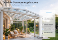 Moderner, angebauter Aluminium-Wintergarten mit schrägem Glasdach, gehärteter Verglasung und umweltfreundlicher Solarbetriebener Terrassenüberdachung für