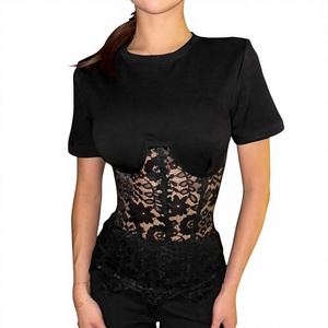Pakaian Wanita Musim Semi/Panas Gaya Eropa Amerika, Kaos Seksi Berbahan Lace Transparan dengan Model Bahu Lurus - Product Image 1