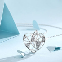 Collier Cœur Géométrique en Argent Sterling 925 avec Pendentif Moissanite Triangle Treillis pour Femme, Bijoux Fins Modernes, Vente en Gros