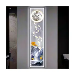 Modern Luxury Glass Landscape Mountain wall frame electronic led clock durable quality prints art for home decor living room