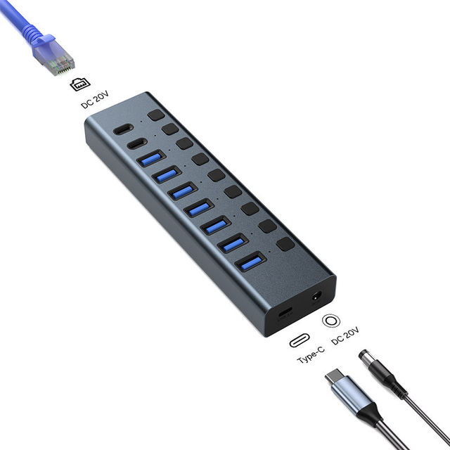 High Speed 10 Ports USB 2.0 USB 3.0 Type 3.1 Gen 2 Splitter With RJ45 Network for Computer Manufacturer China MINI USB Por Hub
