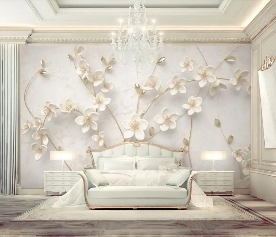 Huanzhai — fleur de prunier blanc, relief 3D dorée, pour mur mural, art européen