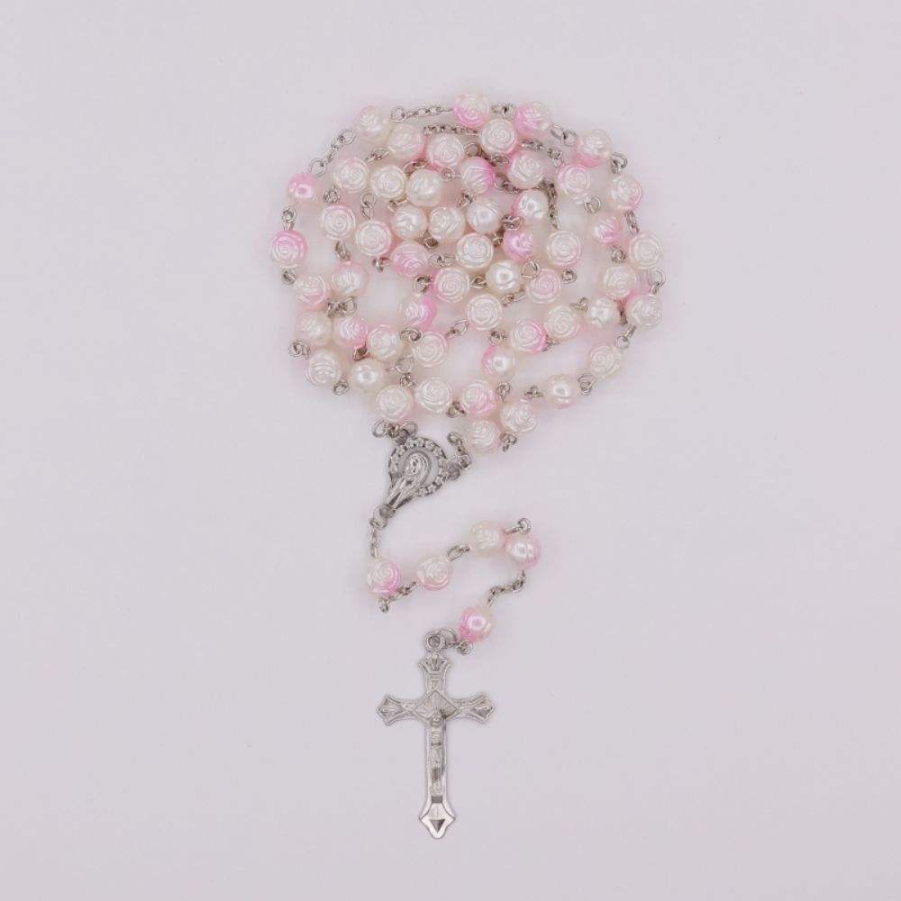 Wholesale 10mm Christian Plastic Beads Pearl Rosary Cross Necklace Wedding  Prayer Three Colours Beads