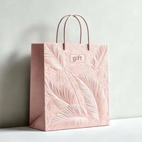 Sacs cadeaux de luxe personnalisés en papier blanc avec poignée Flexiloop, motif feuille rose gaufré, en matériaux recyclés, pour cadeaux et artisanat
