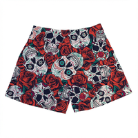 Shorts pour hommes à imprimé crâne et rose, taille élastique, décontractés, mi-longs, motif imprimé