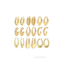 Anting-anting bulat besar wanita, anting-anting Chunky baja tahan karat hiasan geometris tidak pudar