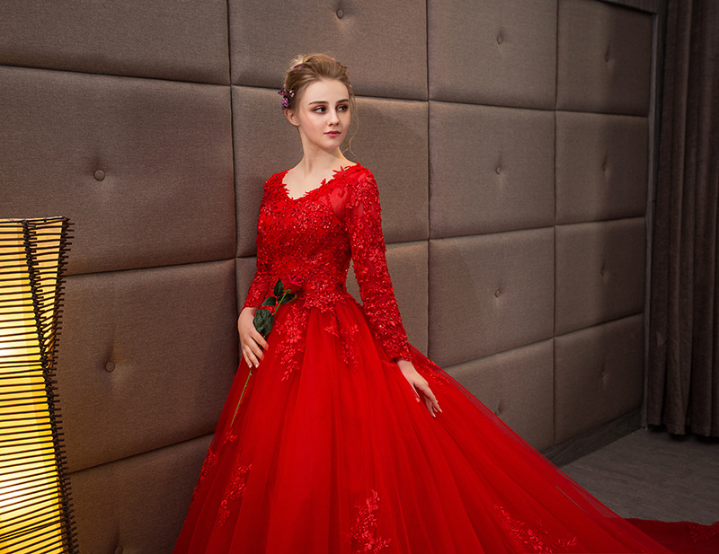 red lace long sleeve wedding dress Red Lace Gothic Mermaid Wedding Dress With Bat Sleeves, Long Train, Only  Dress  Perfect for Wedding, Ball, Prom