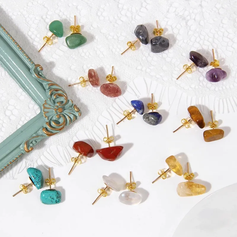 Earrings Gemstone Wholesale Luxury Irregular Chip Beads Stud Earrings Gemstone Crystal Stone Earrings For Women Jewelry Female Gifts