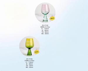 Juego de Copas de Vino Tinto Modernas y Ecológicas de Cristal sin Plomo Raymond, 2 Copas con Base Triangular Prensada en Degradado Rosa, Verde Amarillo y Verde, 388 ml - Product Image 6