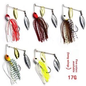 Señuelo profesional de pesca de lubina, spinnerbait de hierro artificial duro con doble aspa de aluminio, falda de silicona y cabeza de jig para lucio y trucha - Product Image 4