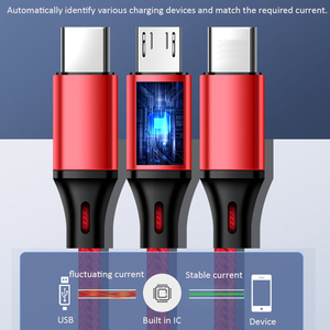 Bạc Nylon Bện Sạc Nhanh Cáp Nhiều Cổng 3-Trong-1 Phổ Sạc Nhanh Cho Android Micro USB Loại C Máy Tính - Product Image 3