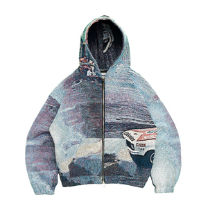 Vêtements pour hommes fabriqués en Chine, sweat à capuche en jacquard tissé à fermeture éclair, veste en tissu personnalisée - Product Image 1