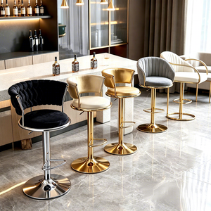 Tabouret de bar pivotant réglable de qualité supérieure, chaise de bar moderne de luxe dorée avec dossier en velours pour hall d'hôtel, bar, cuisine - Product Image 1