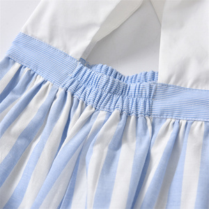 Ropa de <span class=keywords><strong>boutique</strong></span> de bebé niño personalizada para verano, bordado de vela, cuello Peter Pan, conjunto de 2 piezas corto a rayas a <span class=keywords><strong>la</strong></span> moda, 100% algodón - Product Image 6