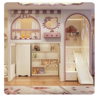 Lit superposé pour enfants avec personnage de dessin animé JS, lit de princesse avec porte ouvrante pour le rangement, avec armoire à escalier, gain de place