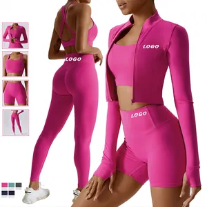 2023 Custom 5 Piece Sports Yoga Suit Fitness Sport Wear Gym Fitness Sets Yoga Active Wear Set