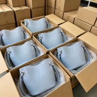 Bolso de Hombro Tipo Cubo de Piel Sintética PU con Grabado de Avestruz Azul Polvo, Lujoso, Elegante y Chic para Uso Diario, Personalizable OEM