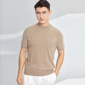 100 cachemire chemise plaine tricot cachemire t-shirt col rond confortable cachemire chemise Premium mongol hommes à manches courtes vêtements pour hommes