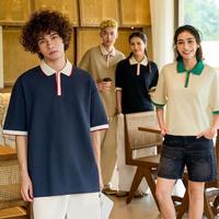 Polo unisexe été 2026 240g à bordures contrastées, col et poignets color block, coupe oversize, manches courtes, style rétro streetwear décontracté