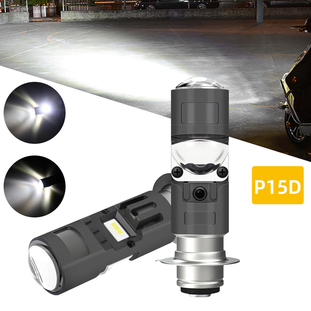 12V Motorcycle LED Headlight Bulb P15d H4 White Yellow Dual Color High Low Beam Super Bright Projector Len for Motorcycle Light