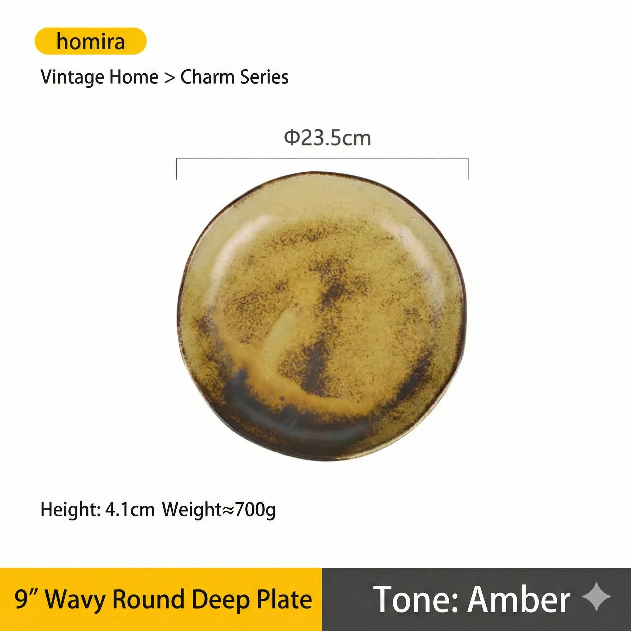 9 wavy edge round deep plate-red yellow