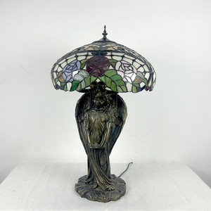 LongHuiJing Simple Eco-Friendly European Red Camellia Stained Glass E26 Table Lamp Angel Base for Living Room Art Decoration - Product Image 4