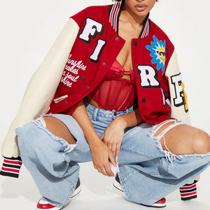 Custom <b>Women</b> Varsity <b>Jacket</b> Stand Collar <b>Lightweight</b> Breathable Canvas Winter Printed Multi Color - Product Image 3