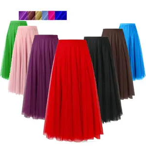 Ecofalson-falda de tul Vintage para mujer, falda de cintura alta elástica, plisada, de malla, larga, para novia