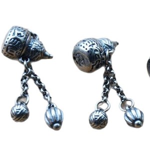 Vintage Silver Gourd Pendant With Tassel Chain For <b>Bracelet</b> Making Accessory Jinhua Origin Plated <b>Copper</b> Z085 - Product Image 5