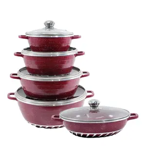 10pcs Cookware Set Non-stick Soup Pot with Lid Cast Aluminum Casserole