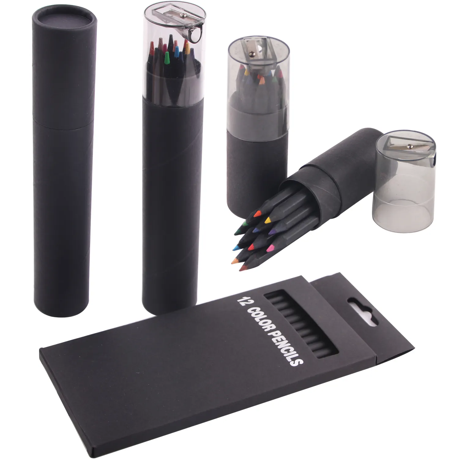 Chất lượng cao 12pcs màu bút chì trong 7-inch và 3.5-inch gỗ màu đen trường hợp