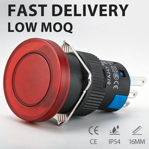 สวิตช์กดแบบกดติดปล่อยดับ ขนาด 16 มม. สีแดง รูปทรงเห็ด 5A 220V/250V สำหรับรีโมทคอนโทรลอิเล็กทรอนิกส์สีเงิน ใช้กับเครน - Product Image 1