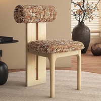 Chaise de salle à manger en bois massif de style nordique français, mobilier de maison vintage de designer avec dossier, sans accoudoirs, rembourrage doux, simple et élégante