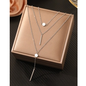 Collier Pendentif Long à Pampilles Multicouches en Acier Inoxydable Minimaliste, Ne Ternit <span class=keywords><strong>Pas</strong></span>, Bijoux Bohèmes pour Femme - Product Image 5