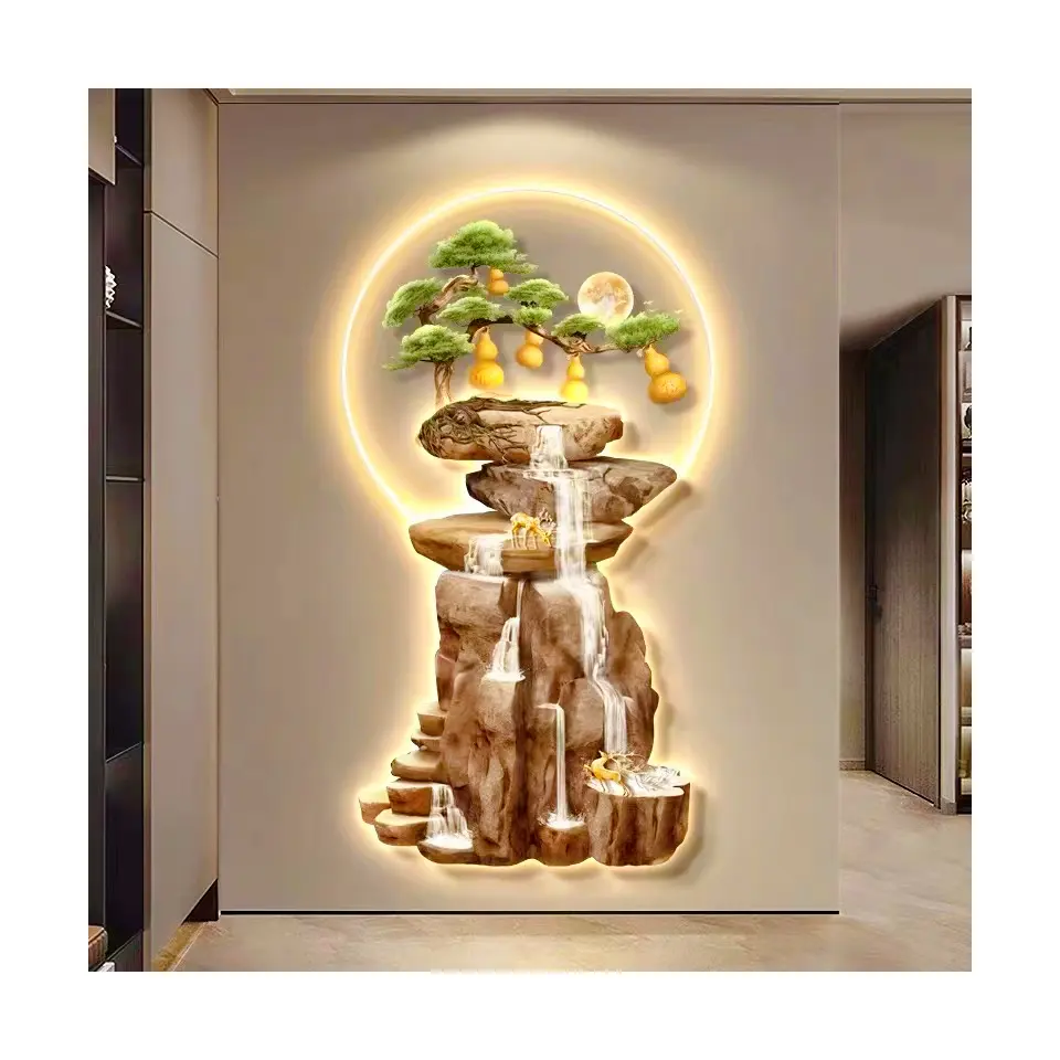 현대 풍경 폭포 led 빛 그림 아크릴 UV 인쇄 가장자리 절단 동물 그림 예술 벽 홈 장식