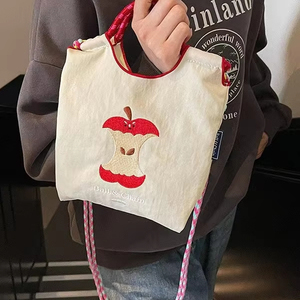 Custom New Style Women's Apple Embroidery Tote Bag with Two Handles Summer Portable Waterproof Crossbody Purse for Work - Product Image 1