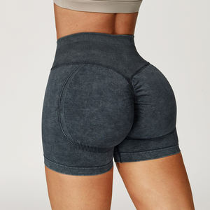 उच्च कमर महिलाओं के योग शॉर्ट्स क्रॉस-सीमा पार निर्बाध रेतीले फिटनेस पैंट स्पैन्डेक्स/नायलॉन ठोस पैटर्न 5064 - Product Image 1