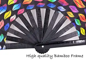 2023 Factory Price Customized Large Big Size Bamboo Fabric Foldable Hand Rave Fan For Nightclub Use